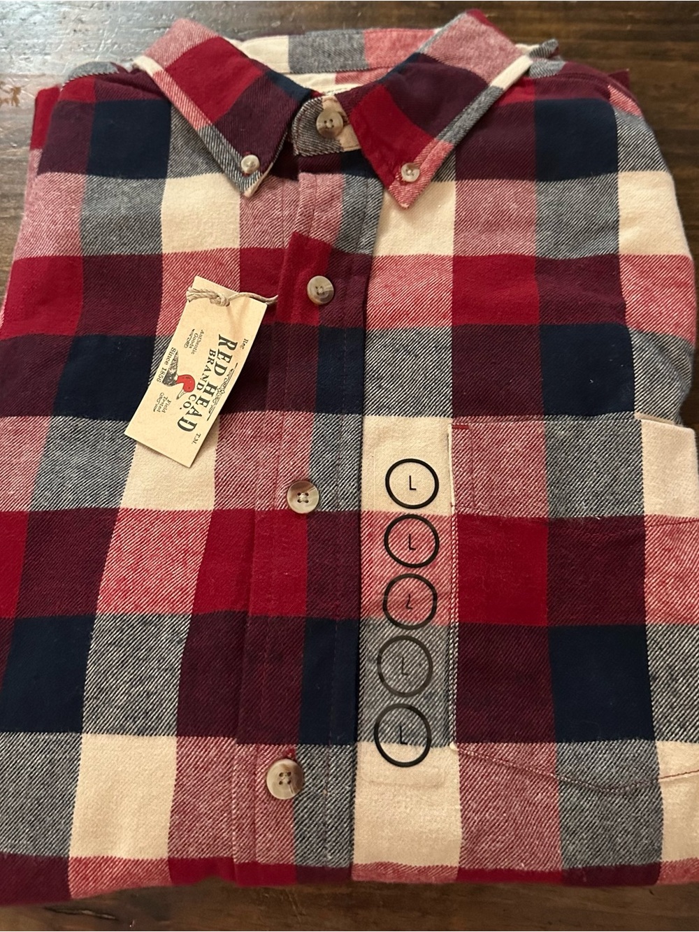 RedHead Brand Co. Men's Plaid Flannel Button-Down Shirt Red Navy Cream Size
Larg